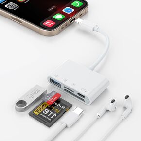 USB C SD Card Reader, USB C SD Card for iPhone 16/15/iPad/Mac/Laptop, SD Card Adapter with SD Micro SD Type C USB A Ports, USB C Memory Card Readers for iPhone 16/15, and More USB C/Type C Devices