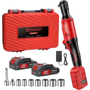 3/8" Electric ratchet wrench with 2-pack 2000mAh 21V lithium battery and power display, upgraded cordless ratchet, 80N.m torque, 320RPM speed, multifunctional electric ratchet with 7-piece sockets