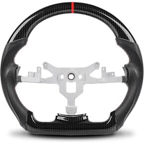 Steering Wheel for Chevy Corvette C6 2006-2011 ZR1 Z06, Hydro-Dip Carbon Fiber Steering Wheel Nappa Perforated Leather D-shaped Flat-bottom with Red Stitching Replacement for C6