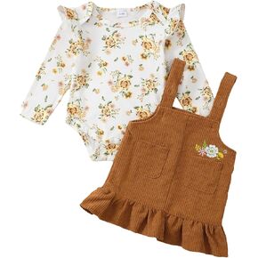 Baby Girl Clothes Newborn Infant Outfit Ruffle Sleeve Romper Floral Suspender Skirt Set Winter Fall Overall Dresses
