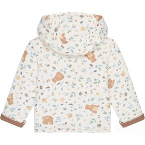 MORI Baby Reversible Hooded Jacket - Bear Print and Ribbed Fabric - Bamboo and Cotton Blend - Popper Fastening with Bear Ears