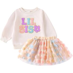 FIOMVA Big Sister Little Sister Matching Outfit Big Sis Little Sis Matching Outfit Big Sis Lil Sis Shirt +Skirt Set