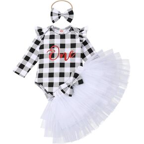 AWIBMK Baby Girl My First Christmas Outfit Plaid Romper Dress Tutu Skirt with Headband Santa Xmas Holiday Fall Winter Clothes