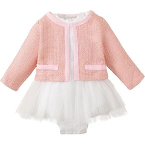 Toddler Baby Girl Dress Outfits Fall Winter Clothes Long Sleeve Plaid Cardigan & White Romper Dress Newborn Outfit Set 2pcs