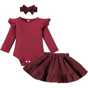 Neutocd Infant Baby Girl Christmas Outfit Long Sleeve Ruffle Romper Plaid Christmas Dress with Headband