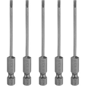 HARFINGTON 5pcs SL5 Magnetic SLotted Screwdriver Bits 5mm S2 Steel Flat Head Screwdriver Bit 1/4" Hex Shank Industrial Grade Screw Driver Drill Bits 3" Long for Remove Fastening Screws