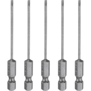 HARFINGTON 5pcs SL5 Magnetic SLotted Screwdriver Bits 5mm S2 Steel Flat Head Screwdriver Bit 1/4" Hex Shank Industrial Grade Screw Driver Drill Bits 3" Long for Remove Fastening Screws