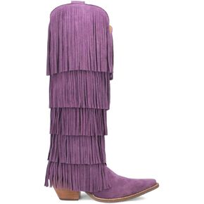 Dingo Womens Wild Child Fringe Snip Toe Casual Boots Over the Knee Mid Heel 2-3" - Purple