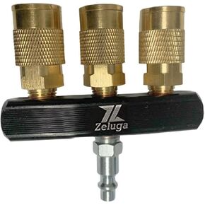 22-160 4-Way Industrial Style Bar Air Manifold with Brass 4 Coupler