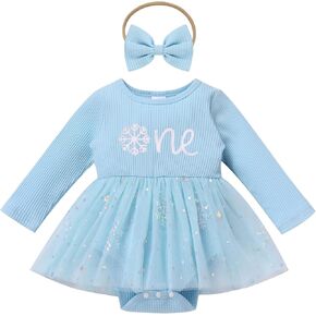 ODOLDI Kids Girls 1st Birthday Outfits Snowflake/Pumpkin Long Sleeve Romper Dress and Headband Cake Smash Outfits