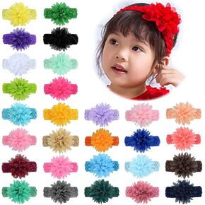 20PCS Chiffon Flower Baby Girls Headbands,Elastic Baby Headbands for Baby Girls Infants Toddlers and Kids,Random Color