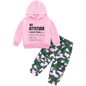 Weixinbuy Toddler Boys Girls Camo Sweatsuit Outfits Long Sleeve Letter Print Hoodie Sweatshirt Camouflage Pants Clothes Set