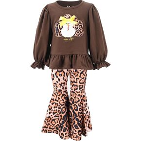 Unique Baby 2 Piece Girls Bell Bottom Leggings Outfit with Long Sleeved Shirt Kid and Toddler Clothes Set