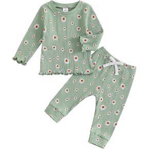 Baby Girl Fall Clothes Set Floral Print Long Sleeve Tops Pants Cute Infant Toddler Outfits 6 12 18 24 Months 2T