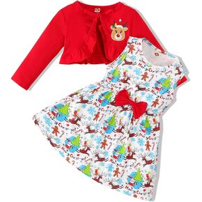 VINUOKER Toddler Baby Girl Christmas Dress and Cardigan Set Toddler Xmas Dress Christmas outfits Set
