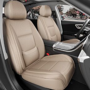 Car Seat Covers Full Set,Universal Leather Seat Covers for Most Vehicles SUV Pick-up Truck, Full Coverage Automotive Seats Cover Accessories (Beige-Full Set)