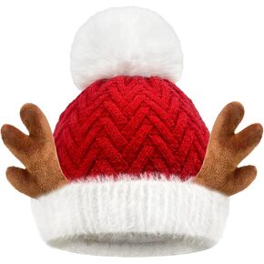 QLINLEAF Baby Santa Hat Anlters Christmas Hat Winter Warm Cotton Kitted Toddler Unisex Small Santa Hats(1-6 Years Old
