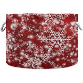 SUABO Christmas Snowflake Storage Basket Laundry Nursery Hamper Canvas Collapsible Storage Organizer Bin with Handle for Clothes Toys Books Playroom Decor