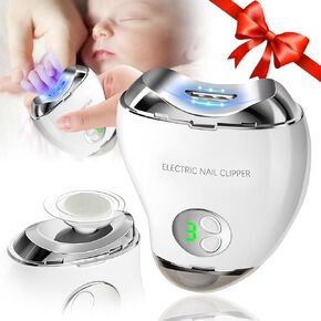 Automatic Electric Nail Clipper with LED Light & Nail File, 3 Speeds LCD Digital Display, Nail Clip Storage, USB Rechargeable Safety Fingernail Trimmer for Baby, Kids, Seniors, Caregivers (White)