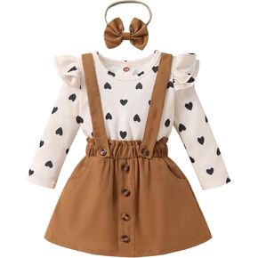 YOUNGER STAR Toddler Baby Girl Fall Outfits Long Sleeve T-shirt Top Suspender Skirt Overalls Toddler Girls Clothing Sets