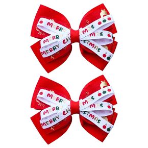 2PCS Christmas Hair Bows for Girls 4 Inches Elk Grosgrain Ribbon Hair Accessories Small Plaid Xmas Boutique Hair Clips Elk Christmas Bows Red Green Hair Accessories for Toddler Baby Girls
