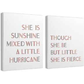 Though She Be But Little She is Fierce Framed Canvas Wall Art Decor 11×14 inch Set of 2,Boho Neutral Girl Nursery Quote Print Painting Artwork Home Wall Decoration For Home Nursery Playroom Girls Room
