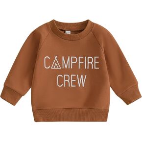 Lamuusaa Toddler Baby Boy Clothes Long Sleeve Crewneck Sweatshirt ''Campfire Crew'' Oversized Pullover Shirts Fall Clothes