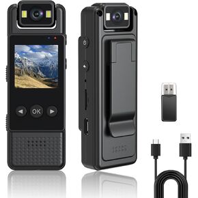 Body Camera 1080P Mini Body Cam Portable Video Recorder, 180° Rotation Lens Small Body Worn Camcorder for Outdoor, Law Enforcement, Travel, Sport, Personal Civilians