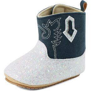ESTAMICO Baby Girls Embroidery Western Cowgirl Boots Infant Sequin Leather Cowboy Booties Round Toe Ankle High Hook and Loop Shoes