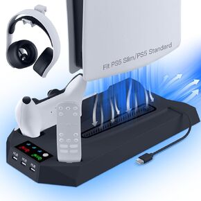 PS5 Cooling Station, PS5 Slim Stand and Turbo Fan with Controller Charging Station for PlayStation 5