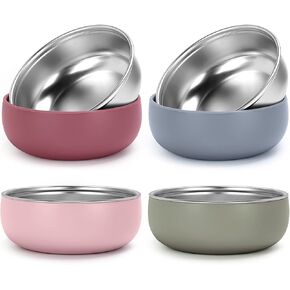 ShineMe Stainless Steel Bowls for Kids, 4 pack Toddler Bowls with Removable Colorful Silicone Sleeve, Unbreakable Baby Bowls for Soup, Cereal, Yogurt, Snacks...