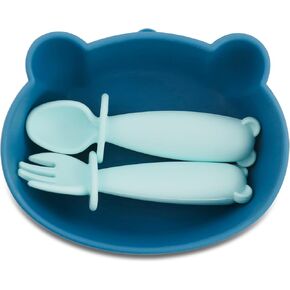 Bear Silicone Baby Bowl Suction Baby Spoon Baby Fork for Babies 6 months+ Suction Bowls for Baby Utensils 6-12M+ BLW Baby Essentials Newborn Essentials Must Haves (Very Bear)