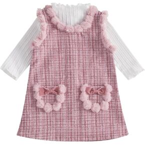2PCS Toddler Baby Girl Mock Neck Long Sleeve Sweater + Zipper Sleeveless Tweed Straight Dress Sets