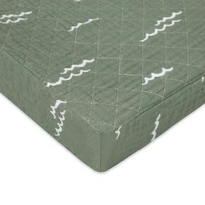 Babyletto 100% Quilted Organic Cotton Changing Pad Cover, GOTS-Certified, Fitted 360°, Ultra-Soft and Breathable Muslin - Ocean Waves