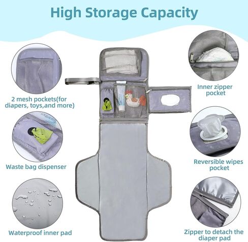 Portable Baby Diaper Changing Pad Smart Organized Diaper Change Travel Bag with Wipe Dispenser and Waste Bag Dispenser. Infant Gift in Saudi Arabia