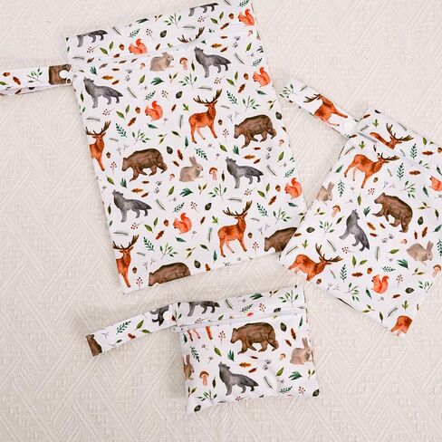 Diaper Wet Dry Bags for Baby Cloth Diapers - 3pcs/set Waterproof Reusable Washable Travel Bags, Gym Bag, Pool, Daycare Soiled Baby Items Yoga Gym Bag for Swimsuits & Wet Clothes (Animal) in Saudi Arabia