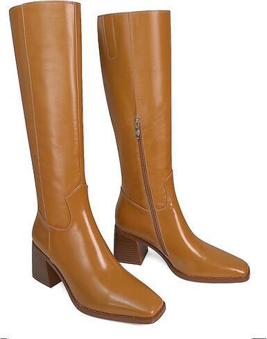 Women's Knee High Boots Chunky Heel Square Toe Tall Boots High Block Heel Side Zipper Fashion Long Boots in Saudi Arabia