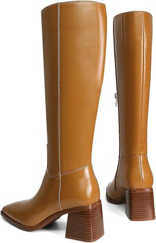 Women's Knee High Boots Chunky Heel Square Toe Tall Boots High Block Heel Side Zipper Fashion Long Boots in Saudi Arabia