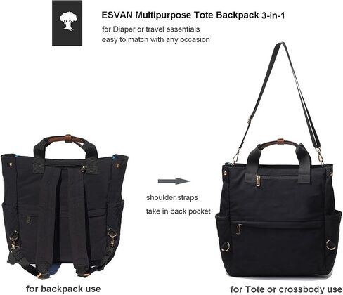 ESVAN Diaper Tote Bag Totepack Backpack Crossbody Bag 3 in 1 for Women Laptop Backpack Multifunctional with Insulated Pockets in Saudi Arabia