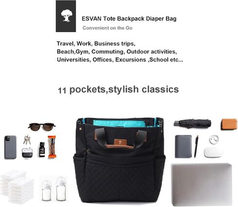 ESVAN Diaper Tote Bag Totepack Backpack Crossbody Bag 3 in 1 for Women Laptop Backpack Multifunctional with Insulated Pockets in Saudi Arabia