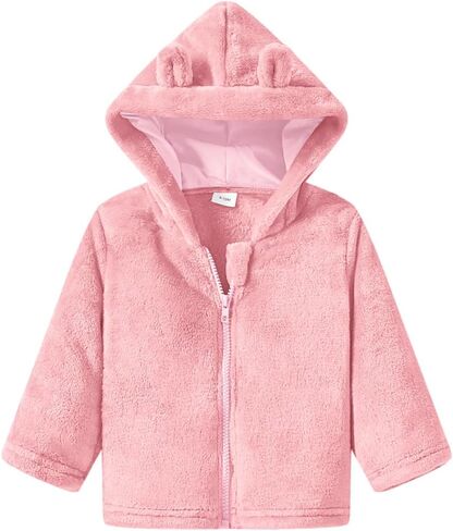Toddler Girls Boys Fleece Hoody Jacket Zip Up Coat Warm Winter Outwear in Saudi Arabia
