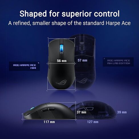 ASUS ROG Harpe Ace Mini Wireless Gaming Mouse, 49g Lightweight, AimPoint Pro 42K Optical Sensor, Optical Micro Switches, ROG Polling Rate Booster, Esports & FPS Gaming, Small, Medium, Black in Saudi Arabia