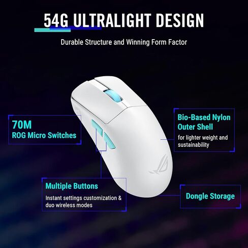 ASUS ROG Harpe Ace Mini Wireless Gaming Mouse, 49g Lightweight, AimPoint Pro 42K Optical Sensor, Optical Micro Switches, ROG Polling Rate Booster, Esports & FPS Gaming, Small, Medium, Black in Saudi Arabia