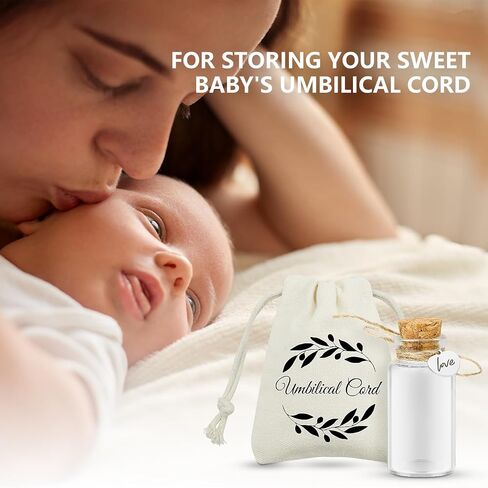 Umbilical Cord Keepsake Glass Bottle with Cork, Jar for Umbilical Cord/fetal Hair Storage and Memorial, Gift for Newborn Christening Baby Shower, Comes with Gift Bag (Love) in Saudi Arabia