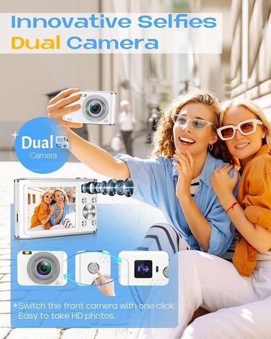 4K Digital Camera, Autofocus 48MP Vlogging Camera for Photography Compact Point and Shoot Digital with 16X Zoom, 32GB Card, 2.8" Screen, Anti-Shake(White) in Saudi Arabia