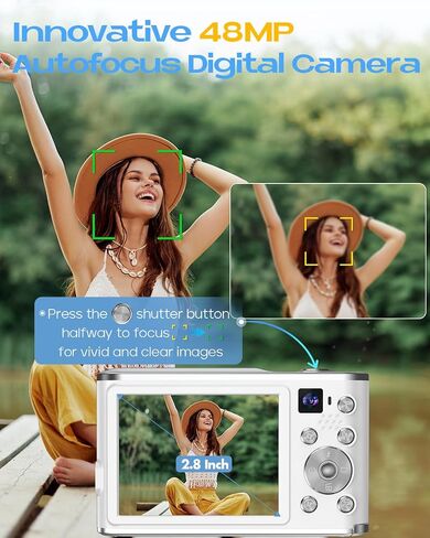 4K Digital Camera, Autofocus 48MP Vlogging Camera for Photography Compact Point and Shoot Digital with 16X Zoom, 32GB Card, 2.8" Screen, Anti-Shake(White) in Saudi Arabia