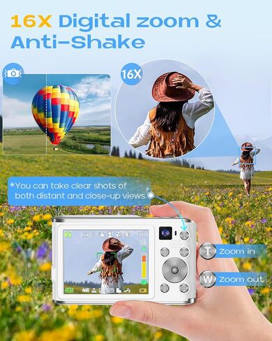 4K Digital Camera, Autofocus 48MP Vlogging Camera for Photography Compact Point and Shoot Digital with 16X Zoom, 32GB Card, 2.8" Screen, Anti-Shake(White) in Saudi Arabia