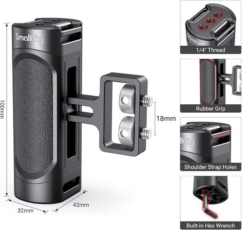 SmallRig Mini Camera Side Handle with NATO and 1/4"-20 Screws Installation Options, for Left and Right Hand, with 1/4"-20 Threaded Holes, Wrist Strap Holes, Cold Shoe, Up and Down Adjustable in Saudi Arabia