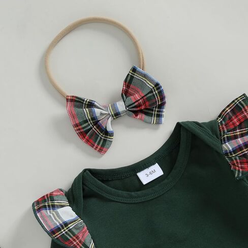 Newborn Baby Girl Outfits Christmas Long Sleeve Romper Bodysuit With Plaid Skirt Bows Infant Fall Winter Clothes in Saudi Arabia
