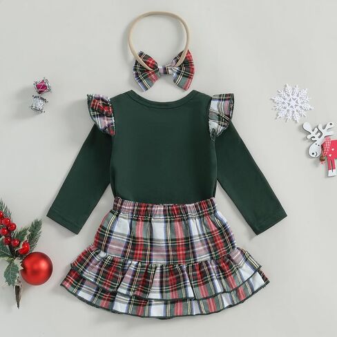 Newborn Baby Girl Outfits Christmas Long Sleeve Romper Bodysuit With Plaid Skirt Bows Infant Fall Winter Clothes in Saudi Arabia